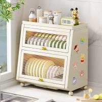 廚房碗碟收納櫃雙層家用台面餐具防塵帶門多功能盤筷碗碟瀝水架