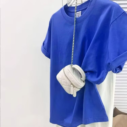 玫紅色2025年正肩t恤女短袖夏季新款寬松純棉設計感個性體恤上衣