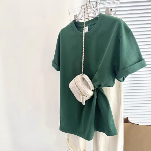 玫紅色2025年正肩t恤女短袖夏季新款寬松純棉設計感個性體恤上衣