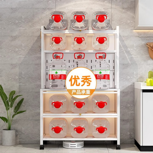 廚房餐邊櫃碗櫃落地多層收納櫃防塵帶門鍋具碗碟微波爐烤箱置物架