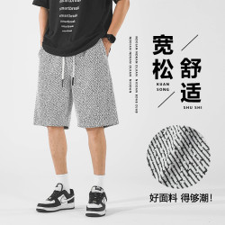 （檔口）雪尼爾銀絲斑馬條紋夏季短褲寬松情侶百搭透氣潮牌五