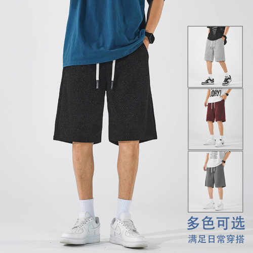（檔口）雪尼爾銀絲斑馬條紋夏季短褲寬松情侶百搭透氣潮牌五
