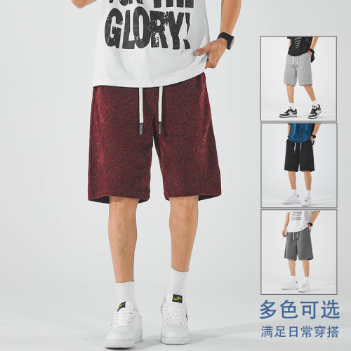 （檔口）雪尼爾銀絲斑馬條紋夏季短褲寬松情侶百搭透氣潮牌五