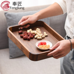 黑胡桃木長方形盤子餐具水果點心盤酒店方形茶盤木質托盤