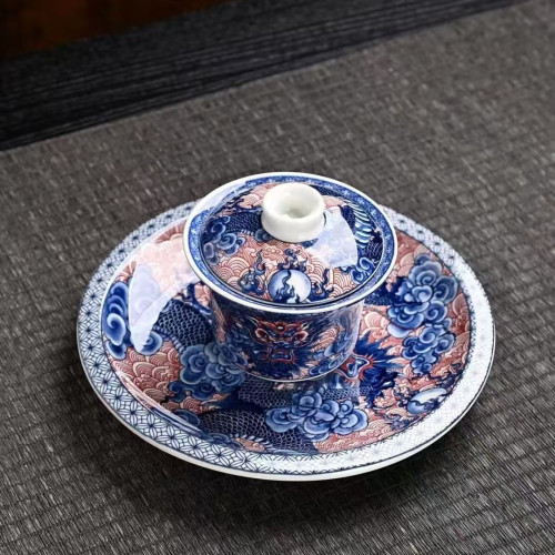 龍騰盛世蓋碗家用功夫茶具三才碗敬茶杯家用高檔輕奢泡茶碗