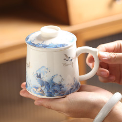 國潮風三件套帶過濾陶瓷馬克杯辦公室茶水分離杯商務節慶禮品杯子