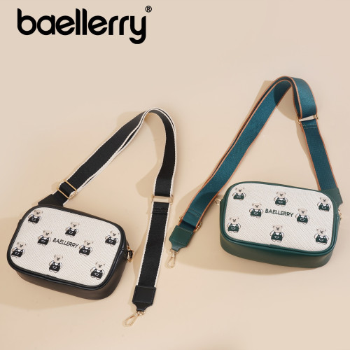baellerry新款女士單肩包包高級感小熊刺綉大容量女士斜背單肩包