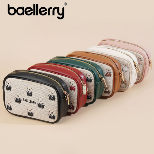 baellerry新款女士單肩包包高級感小熊刺綉大容量女士斜背單肩包