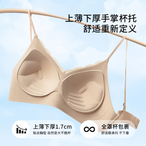 原版粉底液膚色內衣女夏薄款小胸厚款聚攏顯大隱形無痕細肩帶文胸