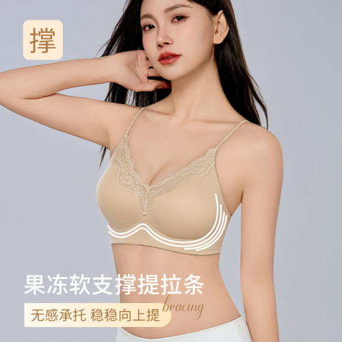 原版粉底液膚色內衣女夏薄款小胸厚款聚攏顯大隱形無痕細肩帶文胸