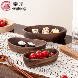 北美黑胡桃木船型碗乾果點心盤客廳茶幾甜品零食托盤水果盤整木