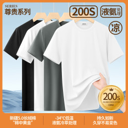 長絨棉200支液氨短袖t恤男士夏季薄款冰絲涼感高級圓領高級感男裝
