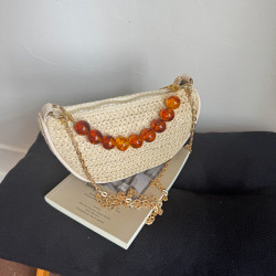 迷你手提編織包女2025新款休閒高級感金屬鏈條單肩斜背餃子包