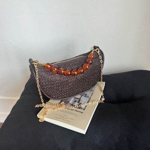 迷你手提編織包女2025新款休閒高級感金屬鏈條單肩斜背餃子包 迷你手提編織包女2025新款休閒高級感金屬鏈條單肩斜背餃子包