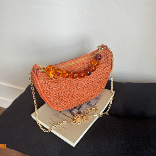 迷你手提編織包女2025新款休閒高級感金屬鏈條單肩斜背餃子包 迷你手提編織包女2025新款休閒高級感金屬鏈條單肩斜背餃子包