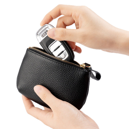 新款拉鍊零錢包簡約鑰匙硬幣收納包女士小錢包頭層牛皮零錢袋真皮