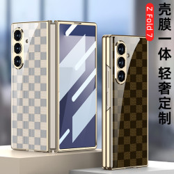 適用三星摺疊螢幕FOLD7心繫天下手機殼7代高級感電鍍棋格彩繪玻璃殼