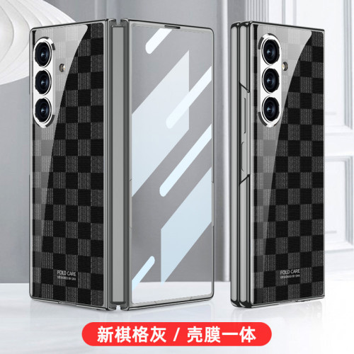 適用三星摺疊螢幕FOLD7心繫天下手機殼7代高級感電鍍棋格彩繪玻璃殼