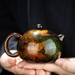 素緣漆器茶具福州大漆手工製作楓葉茶壺紫砂中式家用泡茶壺西施壺