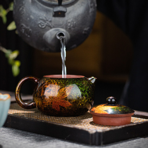 素緣漆器茶具福州大漆手工製作楓葉茶壺紫砂中式家用泡茶壺西施壺