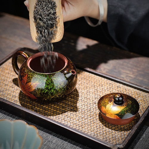 素緣漆器茶具福州大漆手工製作楓葉茶壺紫砂中式家用泡茶壺西施壺