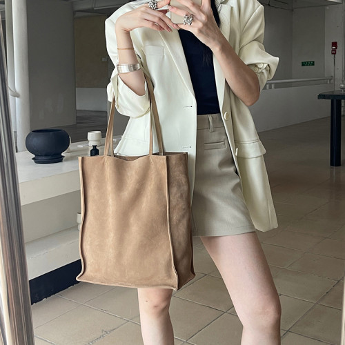 2025新款鹿茸磨砂通勤高級感托特包真皮女包大容量單肩包