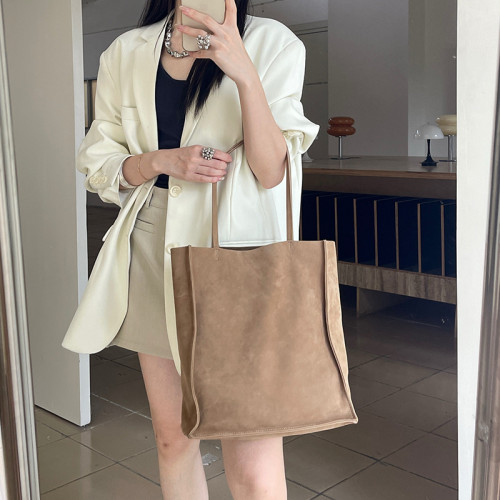 2025新款鹿茸磨砂通勤高級感托特包真皮女包大容量單肩包
