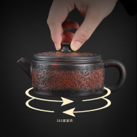 雲南紫陶飛機大口旋轉茶壺茶具家用可提原礦單壺漢瓦壺全手工禮品