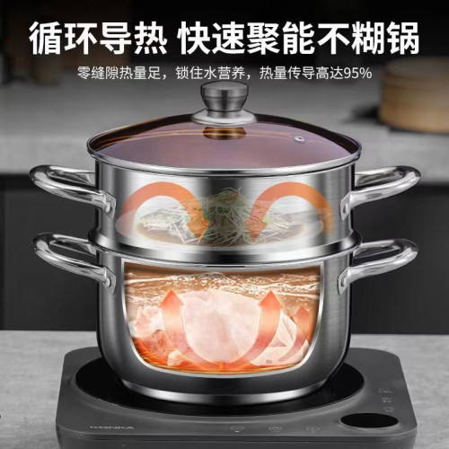 小蒸鍋304不鏽鋼三層加厚家用湯鍋小型雙層電磁爐瓦斯爐煲湯鍋具