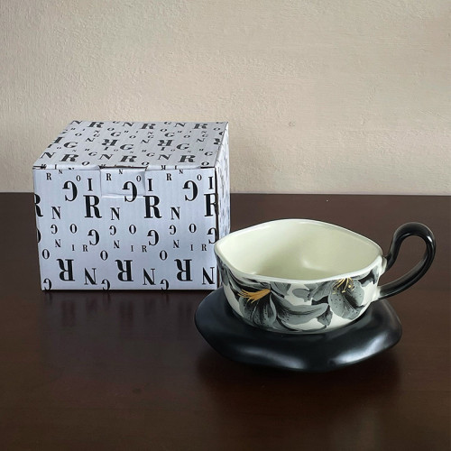 小衆設計陶瓷杯碟套裝家用辦公馬克杯中古咖啡杯子輕奢高級感