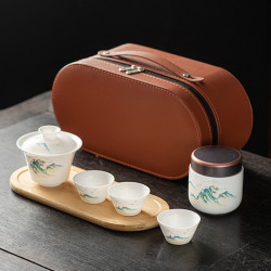 羊脂玉白瓷旅行功夫茶具套裝戶外可攜式簡約泡茶壺陶瓷茶具禮盒