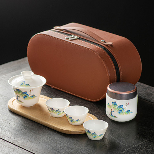 羊脂玉白瓷旅行功夫茶具套裝戶外可攜式簡約泡茶壺陶瓷茶具禮盒