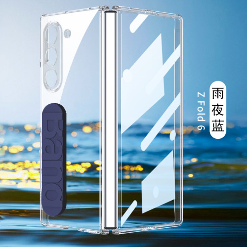 適用三星Z Fold7手機殼高級感透明摺疊螢幕矽膠彈力腕帶防摔保護套