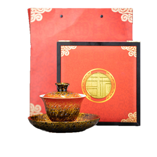 素緣漆器茶具福州大漆漸變紅螺鈿大容量不燙手三才蓋碗手繪泡茶碗