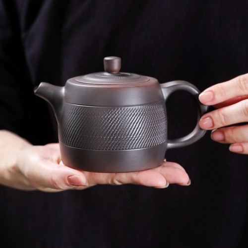 原礦紫陶全手工跳刀紋鳳鳴井欄壺家用功夫茶具單復古壺大號泡茶壺