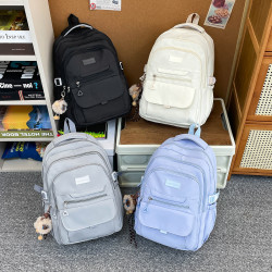 休閒簡約中大學生書包女韓版初高中上課後背包大容量輕便雙肩包