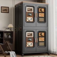 收納櫃中古風家用大容量衣物被子收納箱衣櫃多功能帶輪折曡儲物櫃