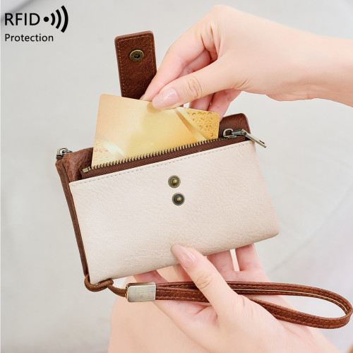新款RFID防盜刷女士錢包時尚多功能三折短錢包復古大容量零錢包
