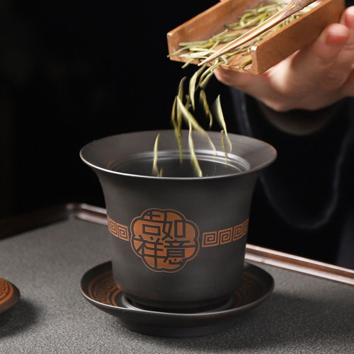 雲南紫陶三才蓋碗茶杯家用原礦大號功夫泡茶器手工陶瓷茶具復古壺