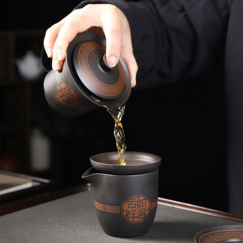 雲南紫陶三才蓋碗茶杯家用原礦大號功夫泡茶器手工陶瓷茶具復古壺