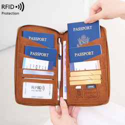 新款RFID防盜刷家庭護照夾時尚簡約旅行護照錢包証件收納包