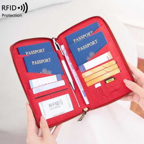新款RFID防盜刷家庭護照夾時尚簡約旅行護照錢包証件收納包