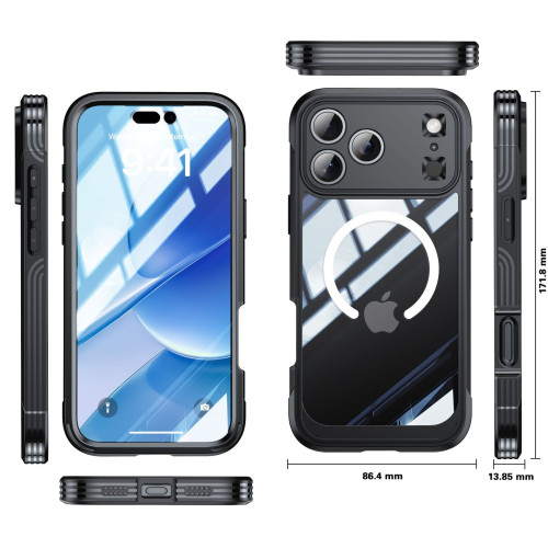 適用蘋果17透明三防手機殼magsafe磁吸iPhone17Air戶外ProMax防摔