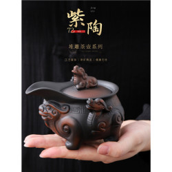 復古風紫陶堆雕茶壺家用高檔陶瓷功夫茶具大容量手抓壺泡茶壺單壺