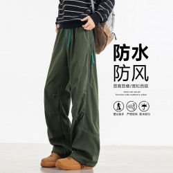 秋冬新款彎刀褲休閒褲男繖兵褲防水沖鋒褲潮牌多口袋工裝褲戶外登
