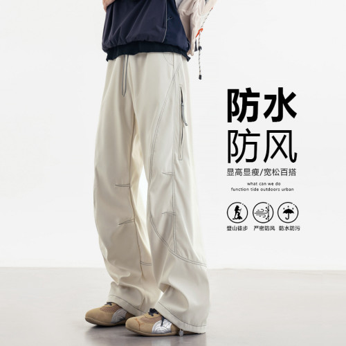 秋冬新款彎刀褲休閒褲男繖兵褲防水沖鋒褲潮牌多口袋工裝褲戶外登