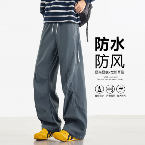 秋冬新款彎刀褲休閒褲男繖兵褲防水沖鋒褲潮牌多口袋工裝褲戶外登