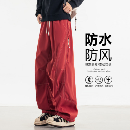 秋冬新款彎刀褲休閒褲男繖兵褲防水沖鋒褲潮牌多口袋工裝褲戶外登