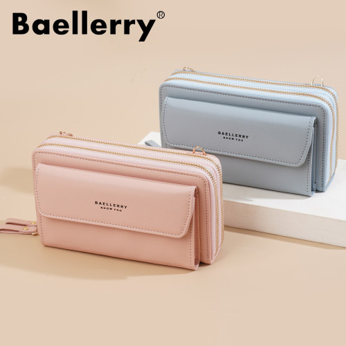 baellerry女士斜後背包時尚百搭雙拉鍊大容量女單肩手機一體斜後背包
