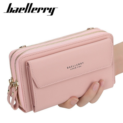 baellerry女士斜後背包時尚百搭雙拉鍊大容量女單肩手機一體斜後背包